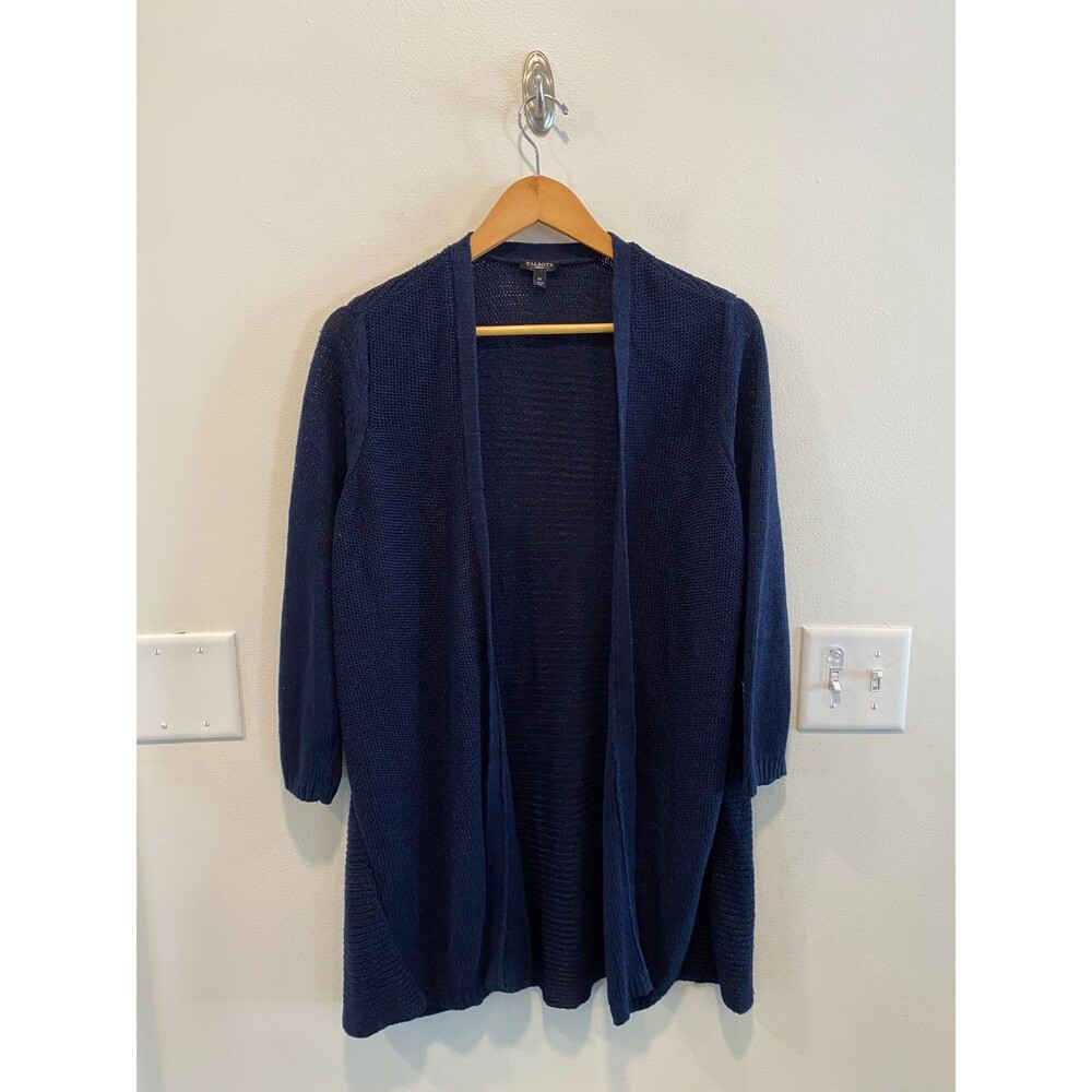 Talbots Womens 100% Linen Cardigan Sweater Size 1X Open Front Coastal Nautical